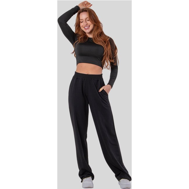Cropped Manga Longa Suplex Preto Roupa Feminina Casual