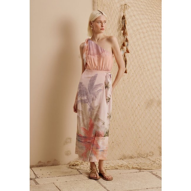 Vestido Midi Transpassado Pétalas Estampado Ilha do Combu