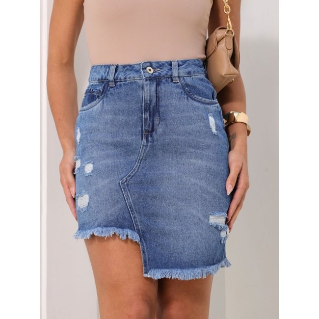 Saia Jeans Mullet Azul Cintura Alta Feminina