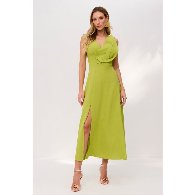 Vestido Super Midi Liso Copo De Leite Verde Pistache Charry