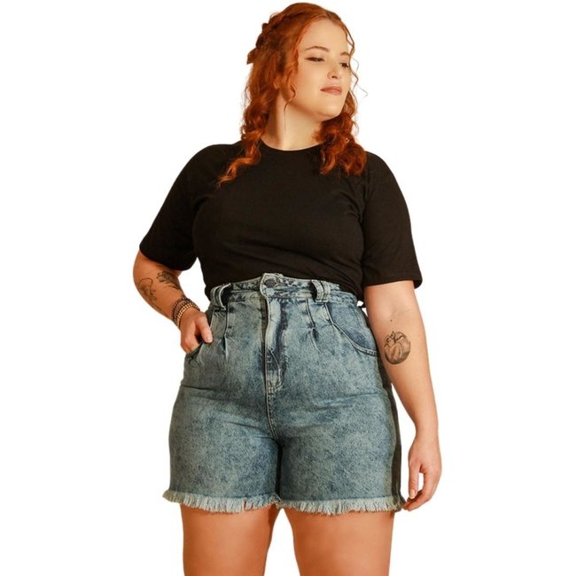 Shorts Feminino Jeans Plus Baggy Razon Jeans