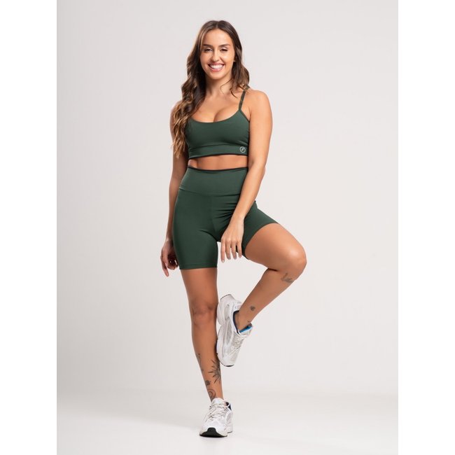 Conjunto Fit One Element Poliamida Short e Top com bojo removível Verde Militar