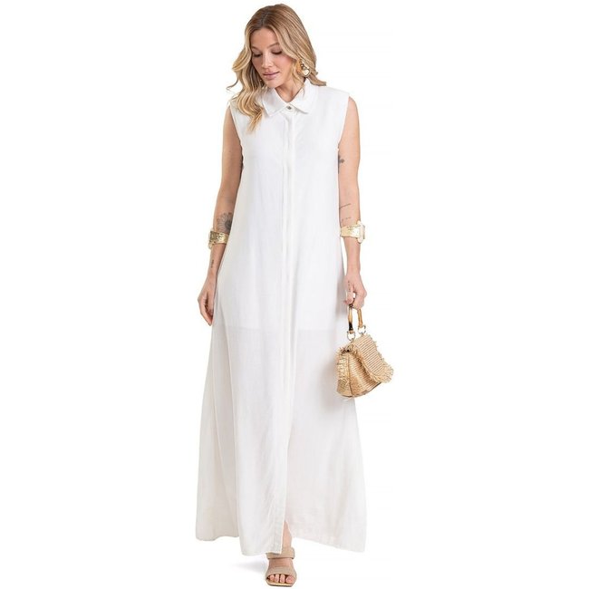 Vestido Longo Feminino em Tecido Linho Dianna Bege