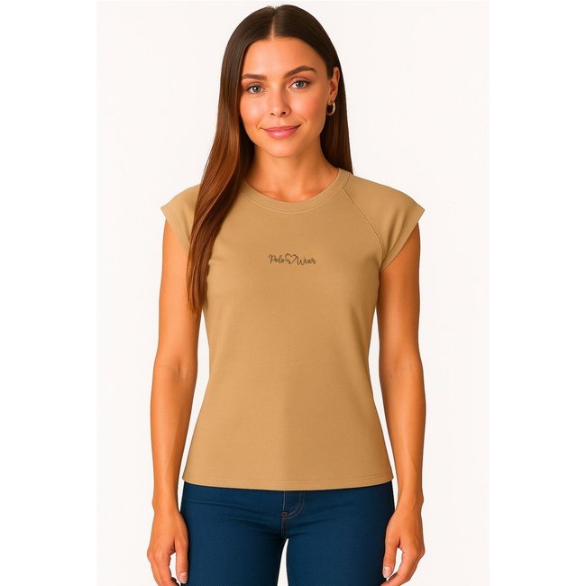 T-Shirt Feminina Manga Reglan Polo Wear Bege Medio