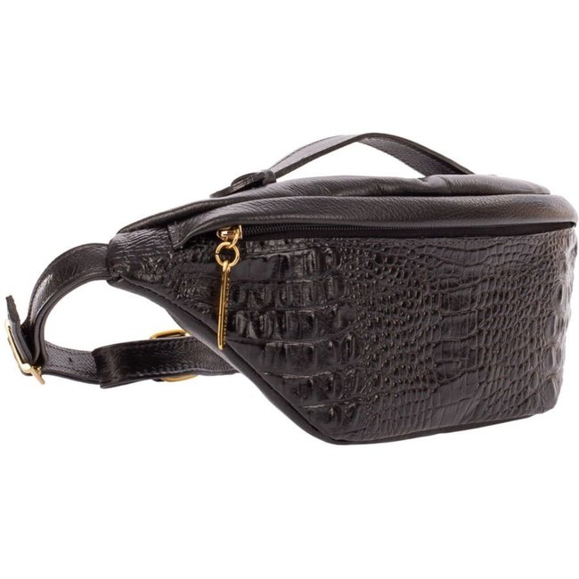 Pochete feminina grande de couro croco Dália - Preto