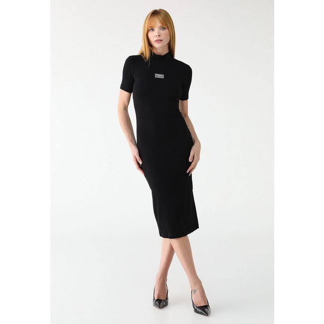 Vestido Canelado Forum Midi Gola Alta Preto