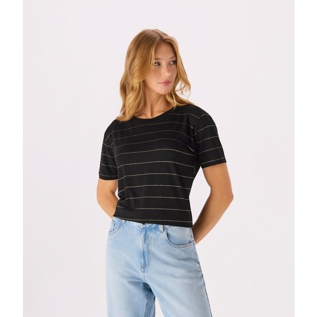 Blusa Makenji Listra Lurex Feminina Preta
