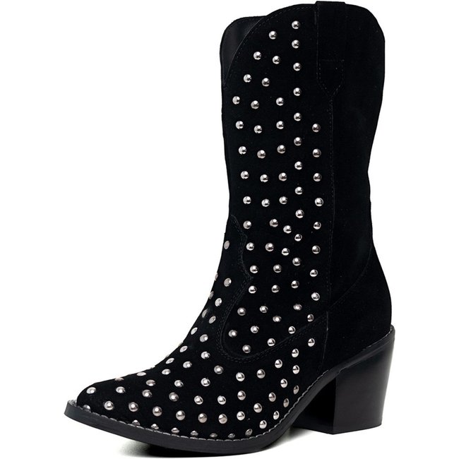 Bota Western Texana Bico Fino Country Preto Brilho Strass Tellini Store