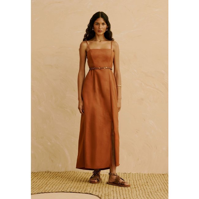 Vestido Midi Liso com Fenda