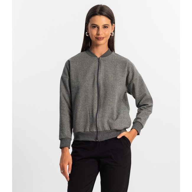 Jaqueta Feminina Básica de Moletom Rovitex Cinza