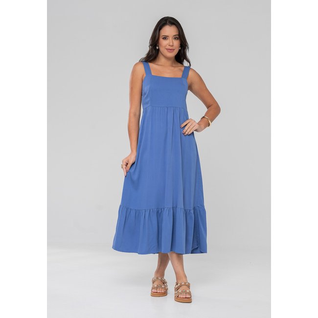 Vestido Aura Tuane Sarjado Liso Azul