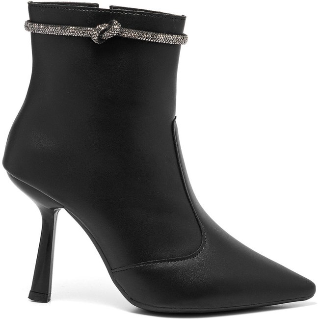 Bota Feminina Stessy Shoes Cano Curto Bico Fino Salto Alto Strass Brilho Preta