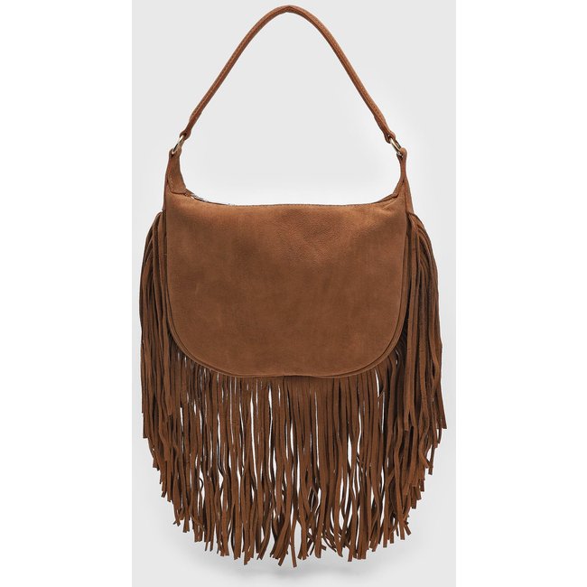 Bolsa Luiza Barcelos Tiracolo Franjas Caramelo