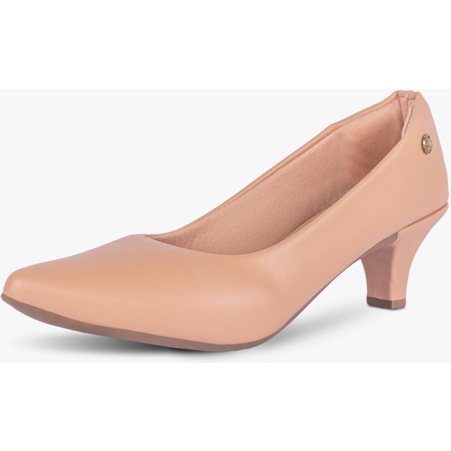 Scarpin Feminino Takata Salto Baixo Fino Bico Fino Clássico Casual Nude