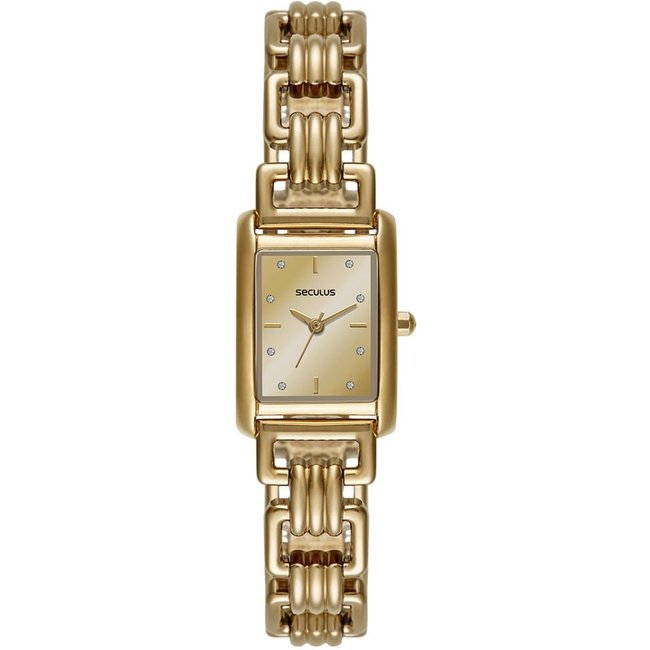 Relógio Feminino Seculus Quadrado Dourado em Cristais Seculus