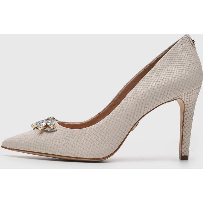 Scarpin Feminino Jorge Bischoff Textura Snake Pedrarias Off-White