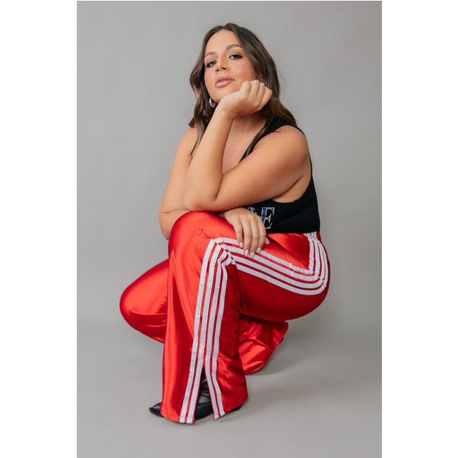 Calça Sport Vermelha Com Listras marinaegabriella
