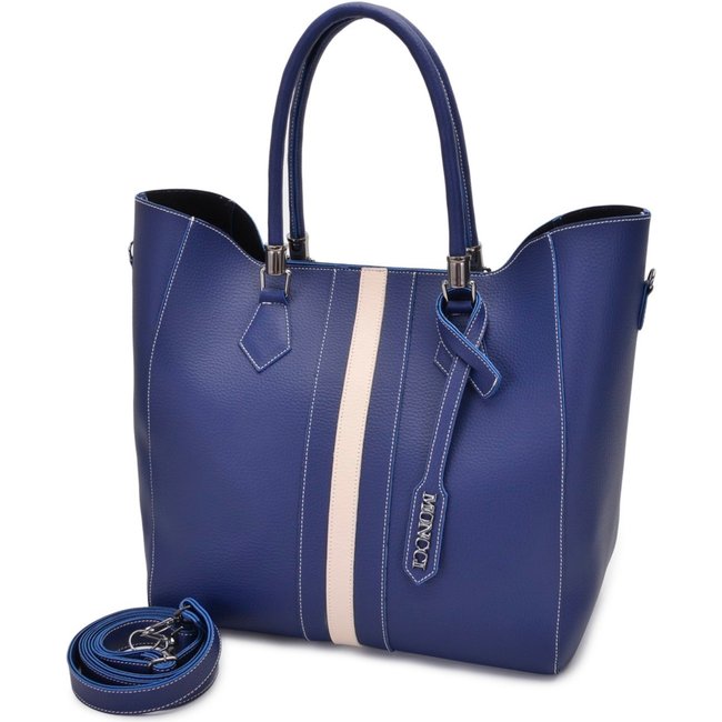 Bolsa Sacola Transversal Grande Moncci Azul com Branco