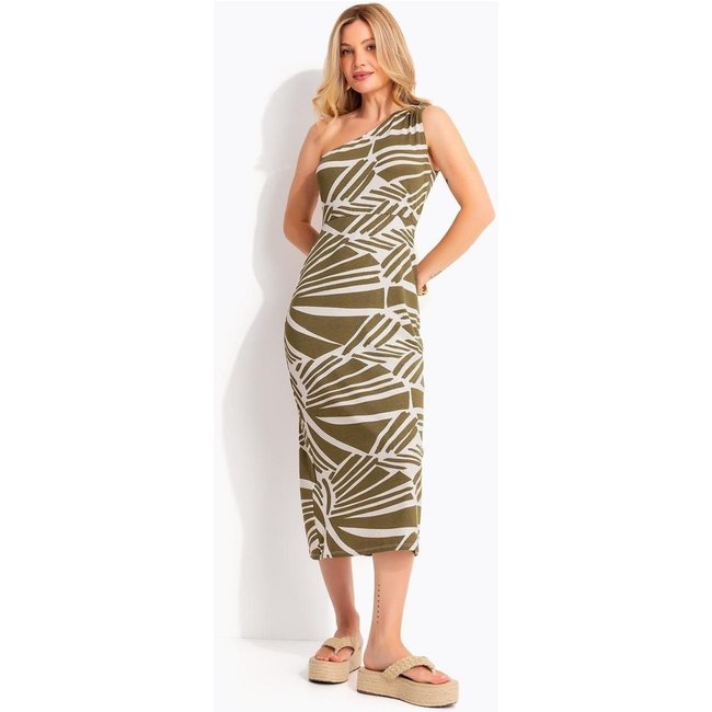 Vestido Em Malha De Viscose Abstrato Verde Quintess