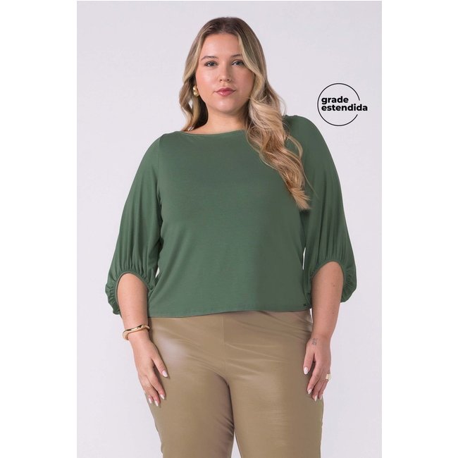 Blusa Feminina Manga Bufante Lisa Marialícia Verde