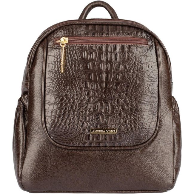 Mochila pequena de couro croco Estela - Café