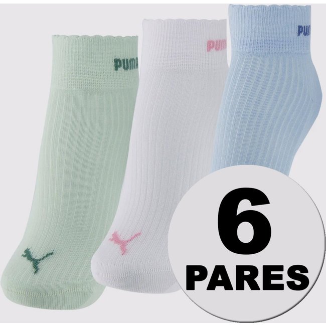 Kit Meias Puma Cano Médio 6 Pares Feminina Verde Azul e Branca