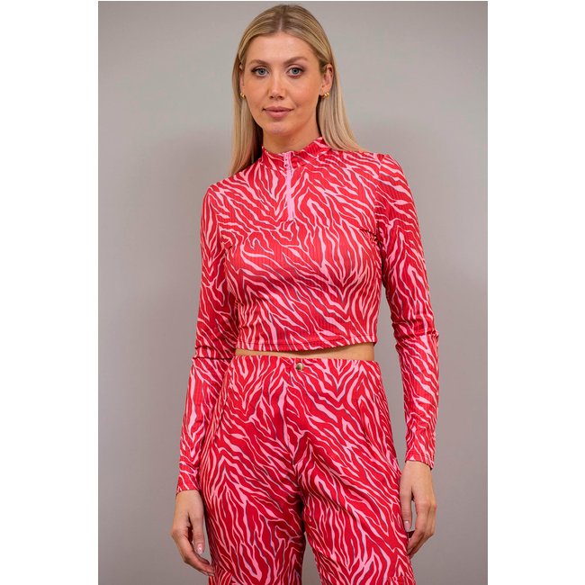 Blusa Slim Estampada Com Zíper Wild Energy Pink Charry