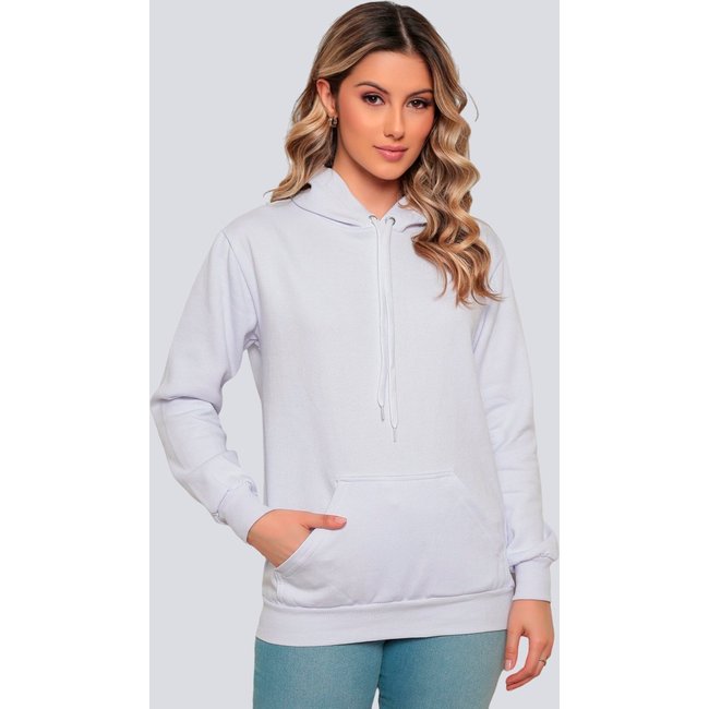Moletom Liso Feminino Flanelado Blusa de Frio Canguru Branco