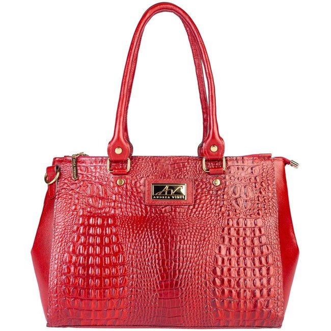 Bolsa de couro croco grande com divisórias Toffee - Vermelho