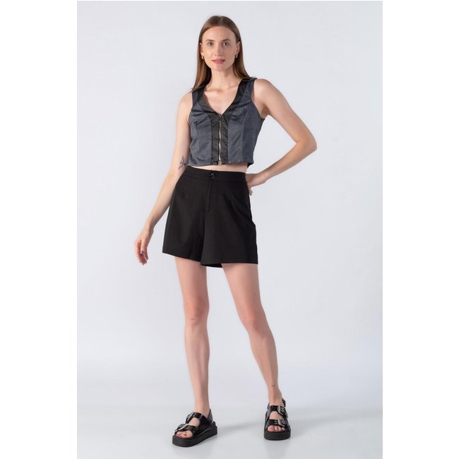 Cropped Lamis estampado detalhe p.u Preto