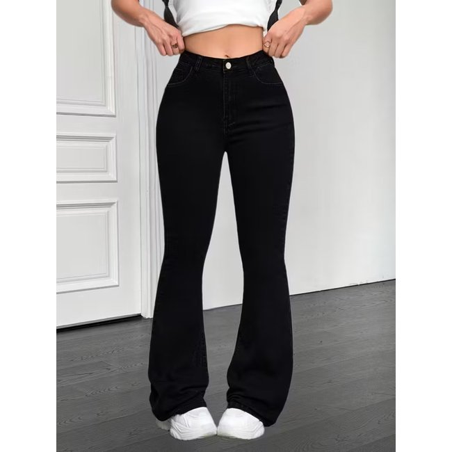 Calça Jeans Feminina Tex Jeans Flare Elegância e Conforto Para Você Preta