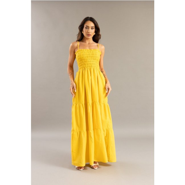 Vestido Longo Feminino Três Marias com Alça Removível Amarelo Lemier Collection