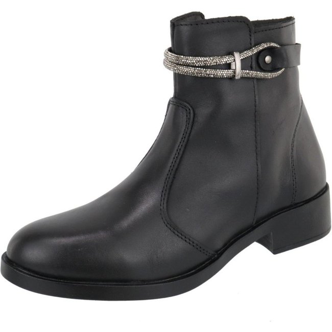Bota Com Strass Em Couro Cano Médio Bota Coturno Ziper Lateral Calce Facil Agnes Veronez Preto