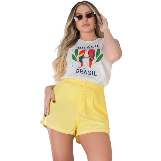 Camiseta Feminina Cianitas Off Estampa Araras Brasil