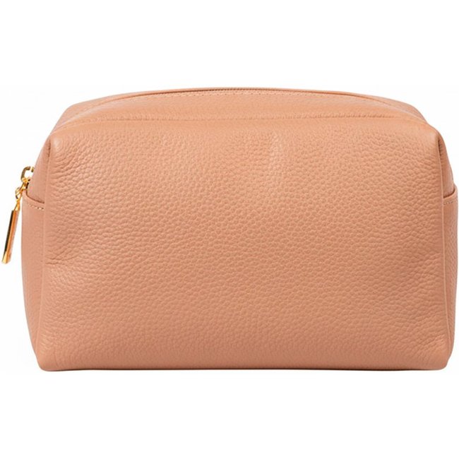 Necessaire de couro liso Dara 14x18x9cm - Bege