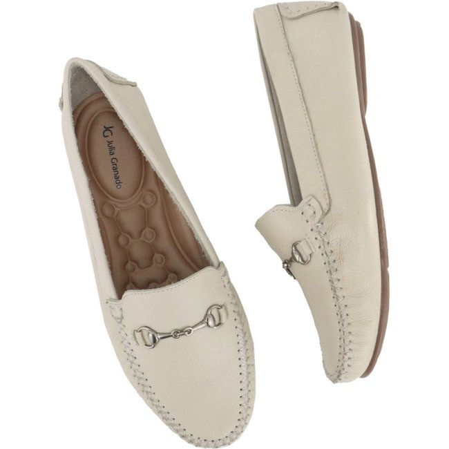 Sapato Mocassim Feminino Driver em Couro Elegante Conforto 460 Branco Off