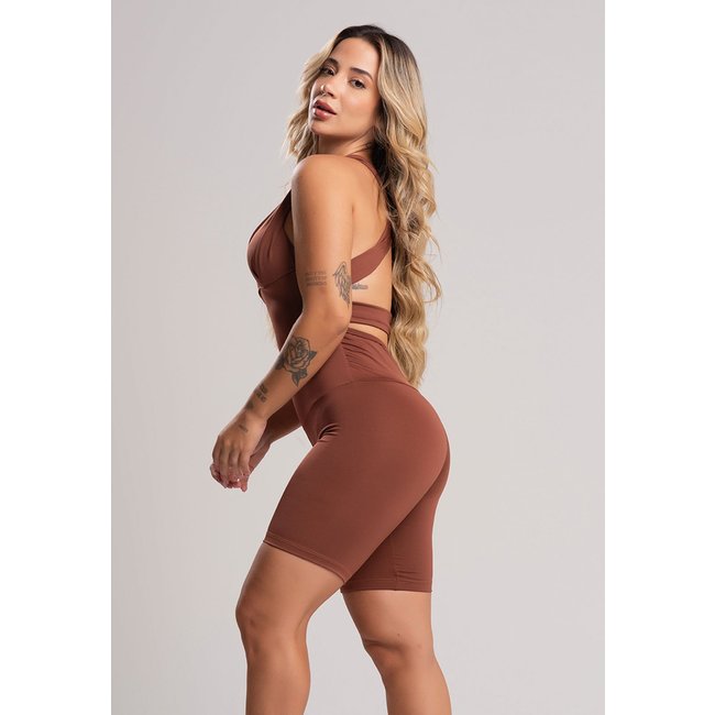 Macaquinho Curto MVB Modas Bojo Suplex Estampado Fitness Marrom