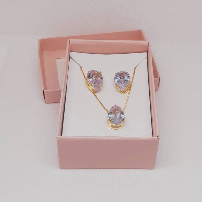 Conjunto Folheado a Ouro Gota Zircônia Cristal - Dourado - Mellow Brazil