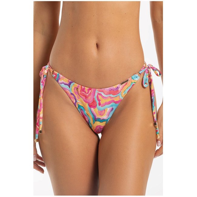 Calcinha Biquíni Avulsa com Laço e Laterais Ajustáveis Estampada Tie Dye Fio Dental