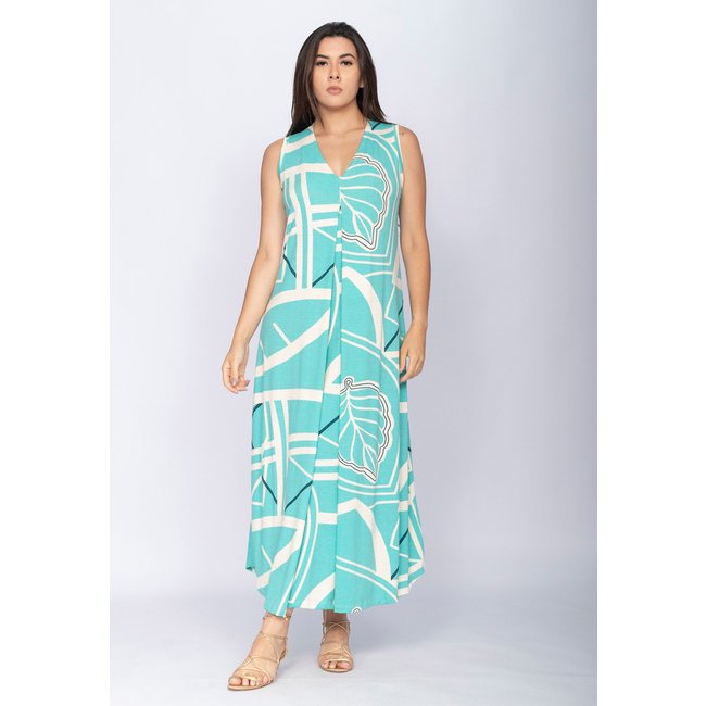 Vestido CabanaFree Longo Acará Malha Estampa Aqua Flora