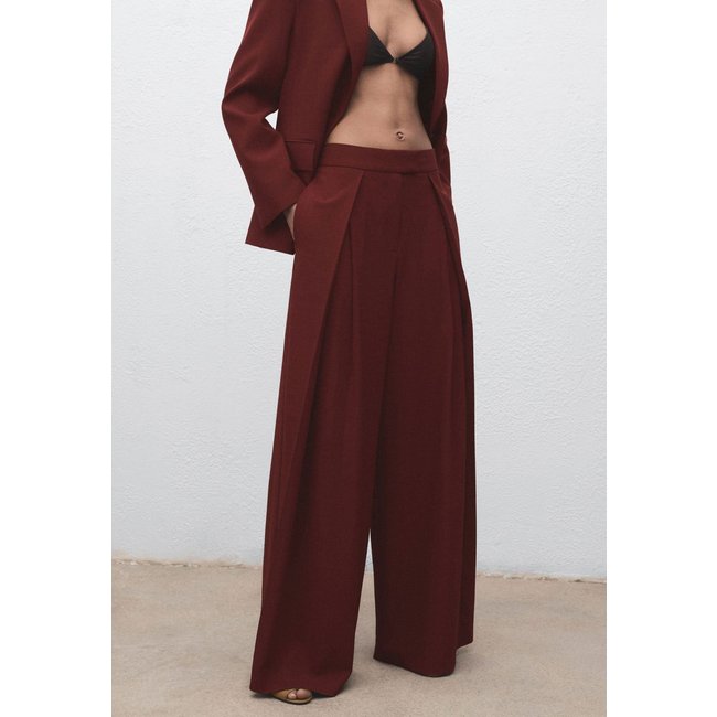 Calça Feminina Mango Dani Wide Leg Vinho