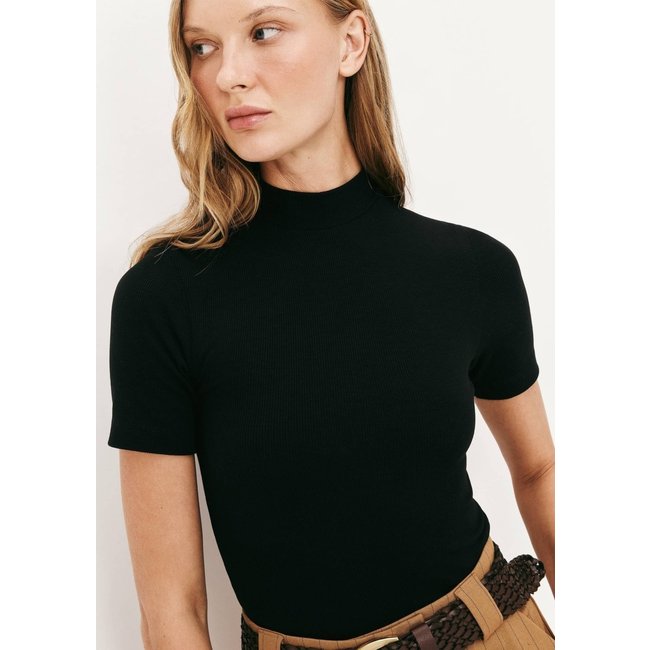 Blusa Básica Feminina Gola Alta Em Ribana Canelada - Preto XXG