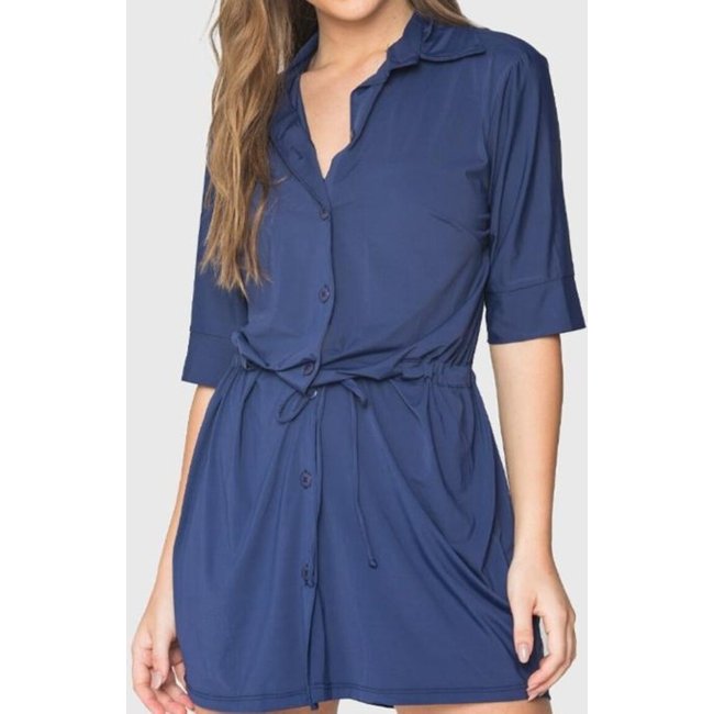 4003 - Saída De Praia Curta Camisão De Malha Fria Azul Marinho - Duna Casual