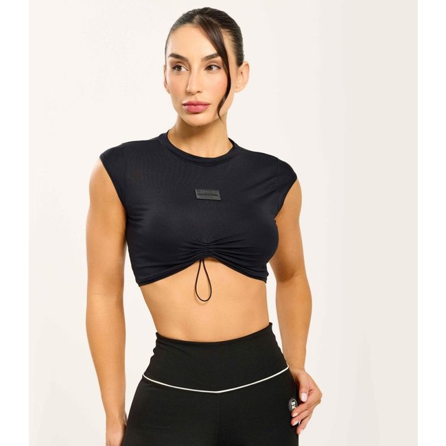Cropped Manga Japonesa Preto Poliamida Soft Com Bojo Donna Carioca