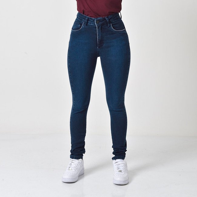 Calça Jeans Skinny Feminina Cintura Alta Azul Escuro