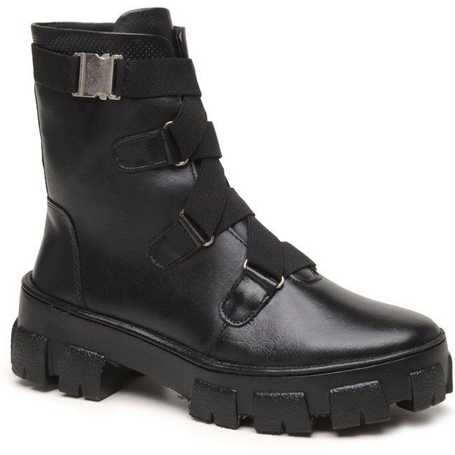 Bota Coturno Feminino Couro Tratorado Tiras Fivela Engate Verde
