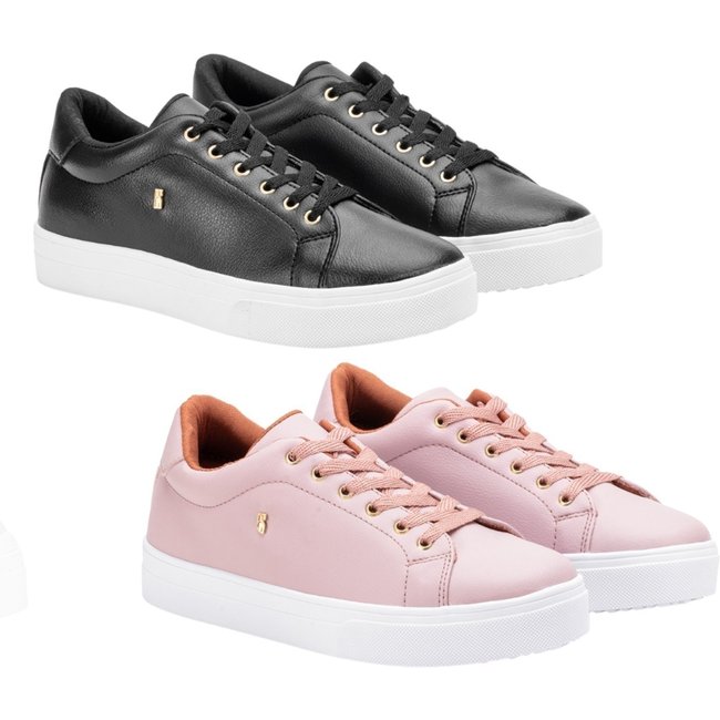 Kit 2 Pares Tenis Feminino Casual Preto Nude Estilo Shoes