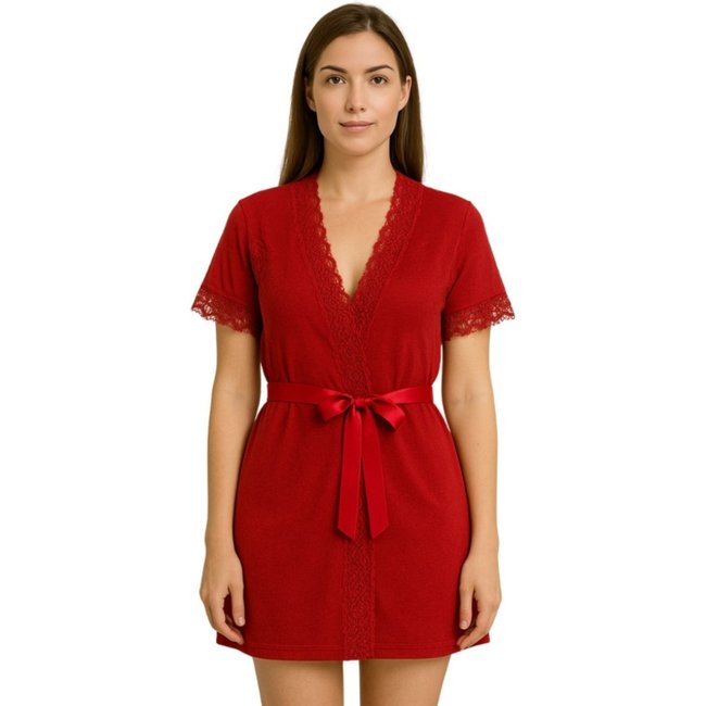 Robe Reflexo Intimo Manga Curta Kimono Vermelho
