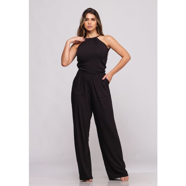 Macacão Pantalona Alças Finas B’Bonnie Larissa Preto