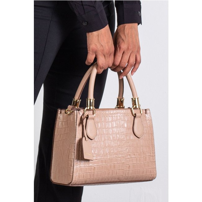 Bolsa Bellaniz Baú De Couro Croco Andressa - Bege